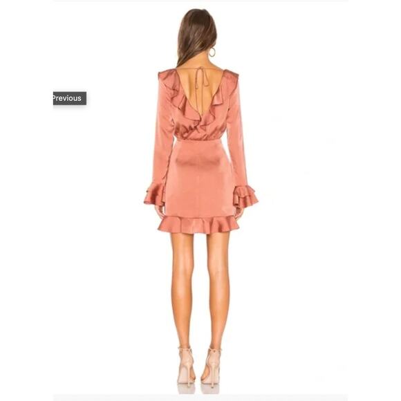 Majorelle Nelly Sain Long Sleeve Ruched Ruffle Dress Terracotta Brown Medium - Picture 10 of 10